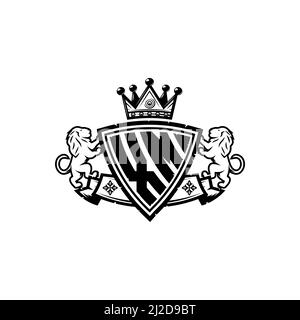XM Monogram logo letter with Simple shield crown style design. Luxurious monogram, lion luxury logo, Stock Vector