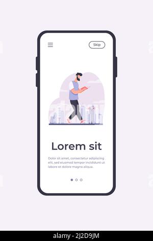 Man reading book while walking in city. Student doing homework on run flat vector illustration. Studying, education, reader concept for banner, websit Stock Vector