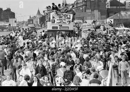 Liverpool FC, Homecoming Victory Parade after winning the FA Cup, and completing a League and Cup double, Sunday 11th May 1986. Stock Photo