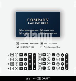 Business card design template, contact information icons set. Editable, resizable, EPS 10, vector illustration. Stock Vector