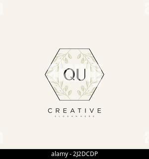 QU Initial Letter Flower Logo Template Vector premium vector Stock Vector