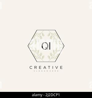 QI Initial Letter Flower Logo Template Vector premium vector Stock Vector