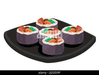 Gimbap kimbap roll rice seaweed korean food vector drawing illustration Stock Vector