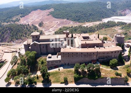 Aerial view of walled fortified castle of Cardona, Catalonia, Spain Stock Photo