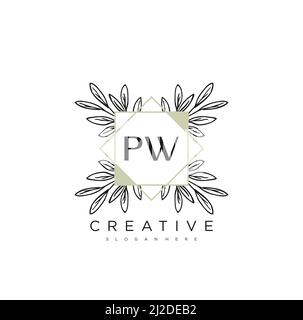 PW Initial Letter Flower Logo Template Vector premium vector Stock Vector