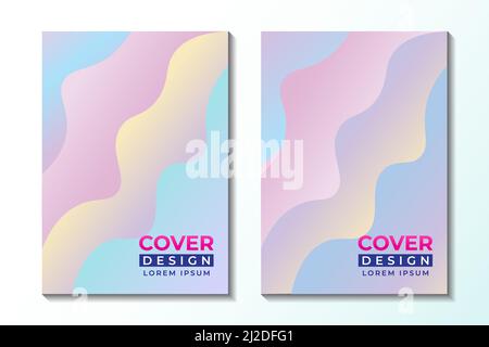 Minimal Cover Design Template with Abstract Wavy Liquid Background in Pastel Multicolor Gradient. Stock Vector