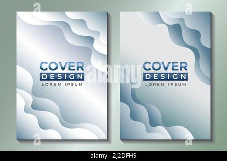 Beautiful Layered Flat Clouds. Abstract Papercut Cover Design Template. White and Gray Color Gradient Stock Vector