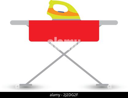 Ironing board with iron on white background Stock Vector