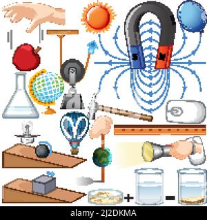 Different science equipments on white background illustration Stock Vector