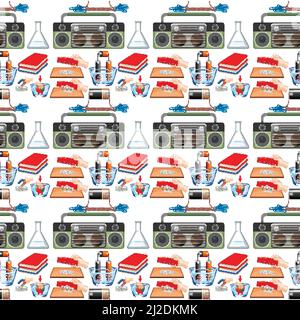 Seamless background with science equipments illustration Stock Vector