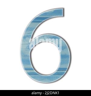 wooden number six isolate blue color textured Stock Photo