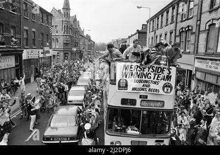 Liverpool FC, Homecoming Victory Parade after winning the FA Cup, and completing a League and Cup double, Sunday 11th May 1986. Stock Photo