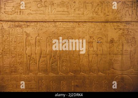 An Outer Golden Shrine of Egyptian pharaoh Tutankhamun Burial Chamber in the Egyptian Museum in Cairo, Egypt Stock Photo