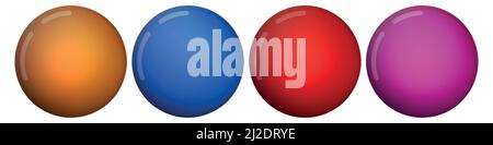 Set with glass colorful balls. Glossy realistic ball, 3D abstract vector illustration highlighted on a white background. Big metal bubble with shadow Stock Vector