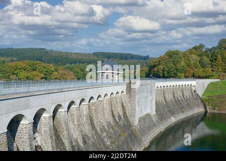 the dam between Listertalsperre Reservoir and Biggesee Reservoir,Sauerland,Germany Stock Photo