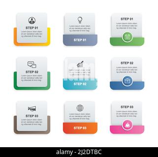 9 data infographics square tab paper index template. Vector illustration abstract background. Stock Vector