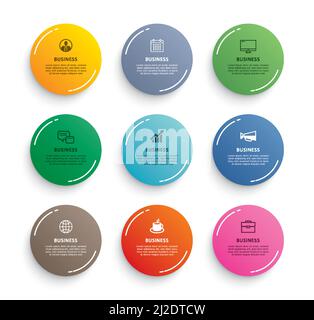 Infographics circle with 9 data template. Vector illustration abstract background. Can be used for workflow layout, business step, banner, web design. Stock Vector