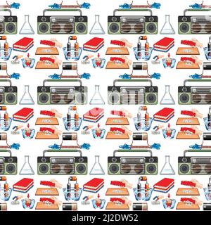 Seamless background with science equipments illustration Stock Vector
