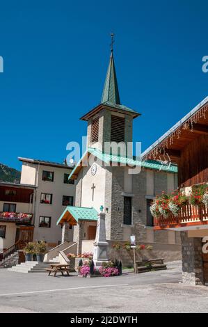 The new built church, Pralognan-la-Vanoise, Savoie (73), Auvergne-Rhone-Alpes, France Stock Photo
