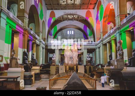 Inside View to the Exhibits and Interior of the Cairo Egyptian Museum, the oldest archaeological museum in the Middle East Stock Photo