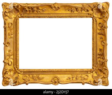 Old rectangular vintage wooden old golden frame, isolated on white background, with cliping path Stock Photo