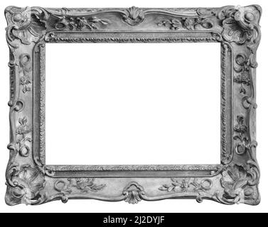 Old rectangular vintage wooden old silver-plated frame, isolated on white background, with cliping path Stock Photo