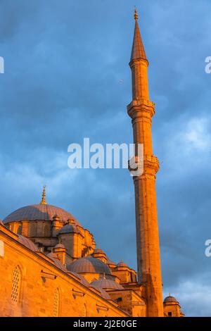 Fatih Mosque at sunset. Mosques of Istanbul background vertical photo. Ramadan or kandil or laylat al-qadr or kadir gecesi or islamic story background Stock Photo