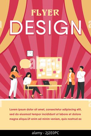Colleagues working together on project flat vector illustration. Cartoon employees sharing ideas and skills for company success. Teamwork and brainsto Stock Vector