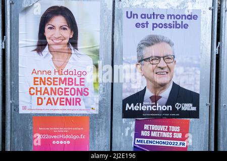 France, Brittany, Medreac on 31/03/2022/ Official posters of the presidential campaign in the commune of Medreac in Brittany. France, Bretagne, Medrea Stock Photo