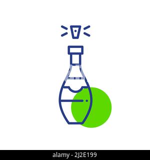 Champagne bottle with cork popping. New Year eve celebration. Romantic moment. Pixel perfect, editable stroke fun geometric icon Stock Vector
