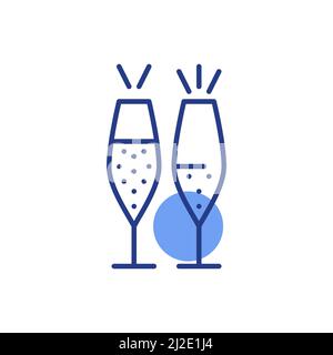 Vector champagne glasses. New year celebration, romantic party. Pixel perfect, editable stroke fun color icons  Stock Vector