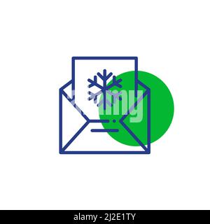 Christmas mail. Greeting card with a snowflake in an envelope. Pixel perfect, editable stroke fun color icon Stock Vector