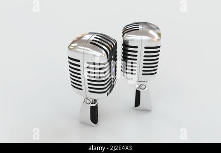 Metal microphone on light gray background, 3D rendering Stock Photo