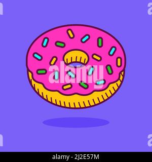 Doughnut. Donuts with pink icing. Cartoon style Stock Vector