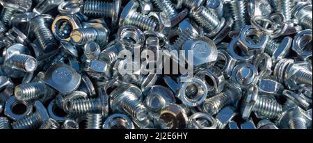 Panorama screws and nuts made of stainless steel Stock Photo