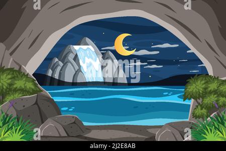 Inside cave landscape in cartoon style illustration Stock Vector