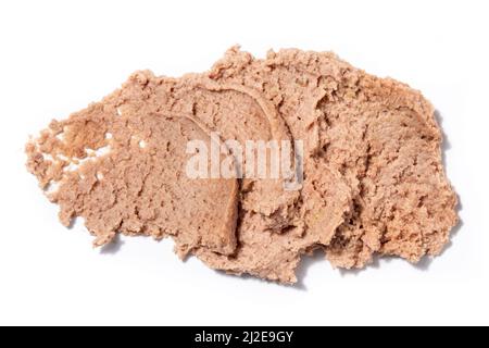 Expanded pork pate on white background.Top view Stock Photo
