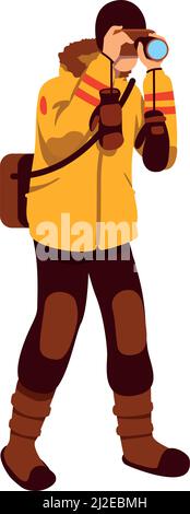 Man taking pictures in winter semi flat color vector character Stock Vector