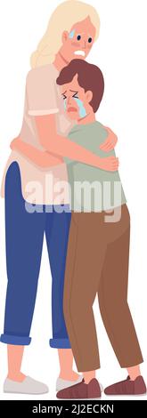 Panicking mother and son semi flat color vector characters Stock Vector