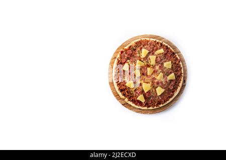 Hawaiian pizza with pineapple,ham and cheese isolated on white background Stock Photo