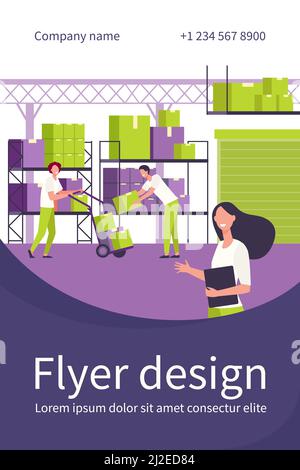 Staff working in logistic storage isolated flat vector illustration. Cartoon stockroom workers and loaders taking boxes from cargo pallet in stockroom Stock Vector