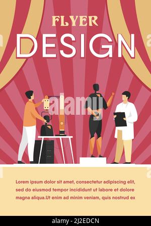 Scientists making robots in lab isolated flat vector illustration. Cartoon people creating computer hardware and machines. Science and technology deve Stock Vector