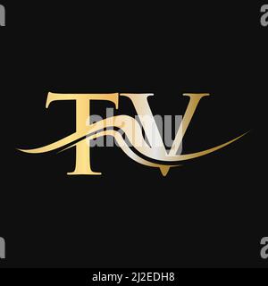 TV T V Swoosh Letter Logo Design with Modern Yellow Swoosh Curved Lines ...
