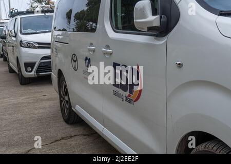 S'Arenal, Spain; march 13 2022: Van of the Olympic sailing team of the country of Spain, parked outside the yacht club of S'Arenal, island of Mallorca Stock Photo