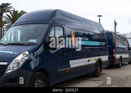 S'Arenal, Spain; march 13 2022: Van of the Olympic sailing team of the country of Belgium, parked outside the yacht club of S'Arenal, island of Mallor Stock Photo
