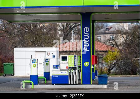 Riga, Latvia, November 2, 2021: Gas filling point with payment terminal of  Neste fuel station, Neste is an unmanned petrol station Stock Photo - Alamy