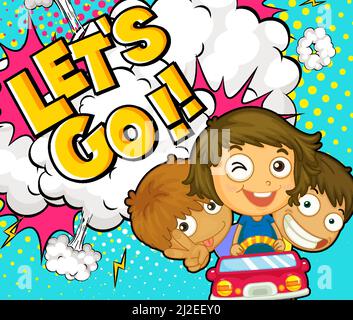 Abbreviation and facial expression retro comic banner design illustration Stock Vector