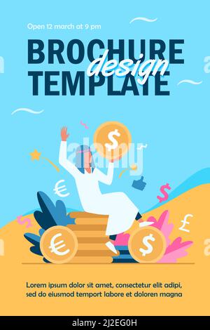 Arabian man sitting on pile of gold coins. Dollar, cash, money flat vector illustration. Finance and wealth concept for banner, website design or land Stock Vector