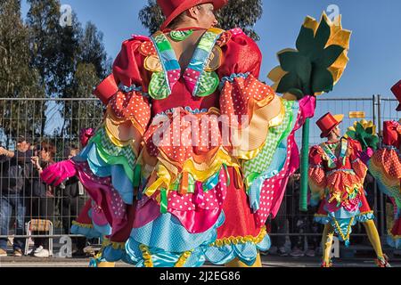Portugal Carnival, Costume detail from Silver Coast - 'An open-air opera - Parintins Festival.Ovar, Grande Desfile. Stock Photo