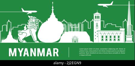 myanmar top famous landmarks silhouette style,travel and tourism,vector illustration Stock Vector